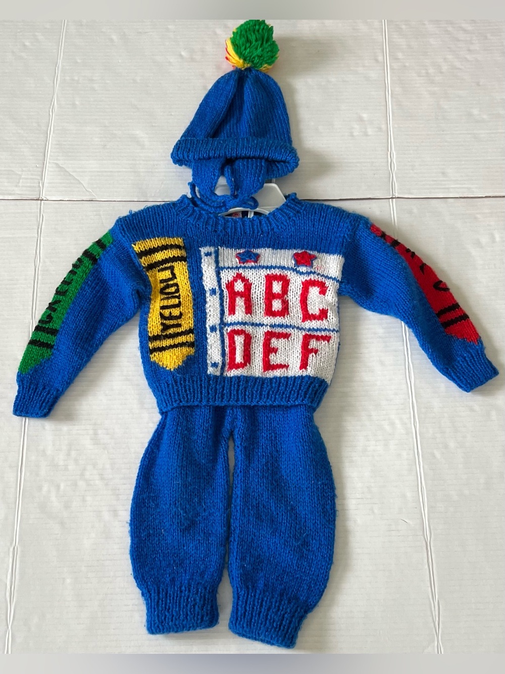 Vintage Baby Popsicle Abc School Knit Sweater Sweat Pants Set 18 Months Crayons